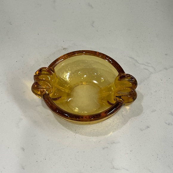 Mid-Century Modern Amber Heavy Glass Ashtray Trinket Dish - Picture 2 of 6